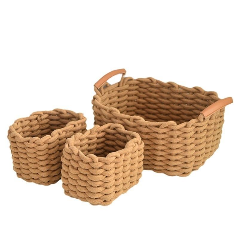 Elegant Cotton Woven Storage Container Large Capacity Bedroom Organizer Handwoven Desktop Basket for Living Room