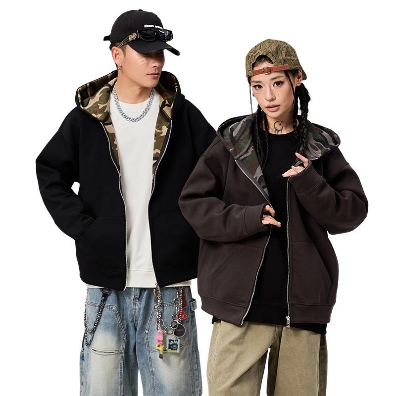 2025 Unisex Plus Size Camouflage Hooded Sweatshirt Jacket for Autumn