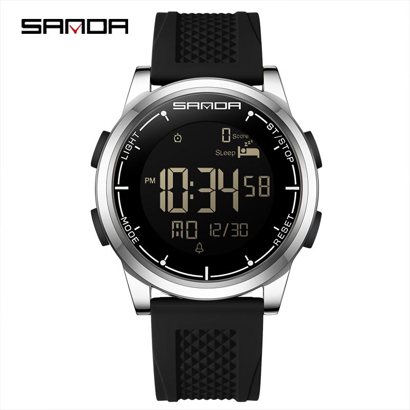 SANDA 9064 Silicone Strap Men's Electronic Digital Watch Sport Outdoor Multifunctional 50M Waterproof Male Wristwatch