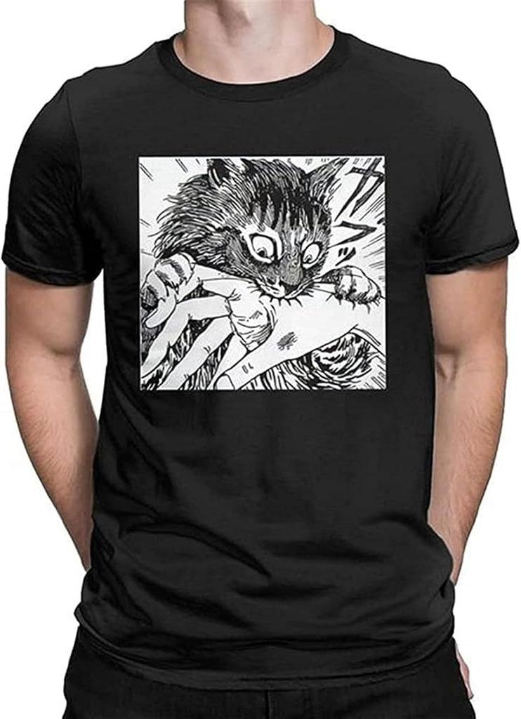 T-shirt da uomo Il mio gatto carino Tomie Junji Ito Vintage Cotone Manica corta Manga T-shirt Girocollo Top Arrivo Nero
