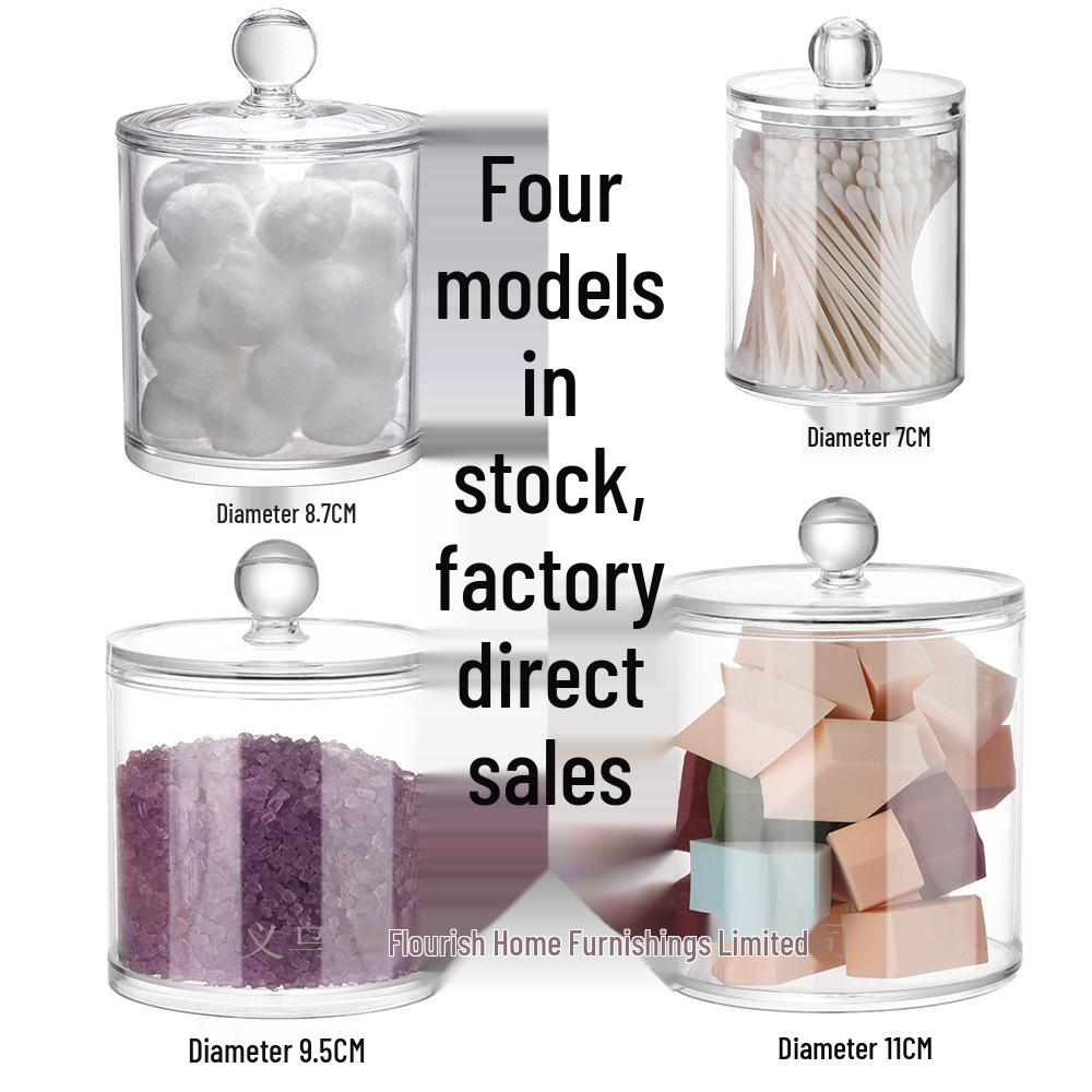 Bamboo Lid Acrylic Cotton Swab & Puff Storage Container