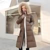 Winter Women's Long Cotton Jacket with Fur Collar and Belted Waist