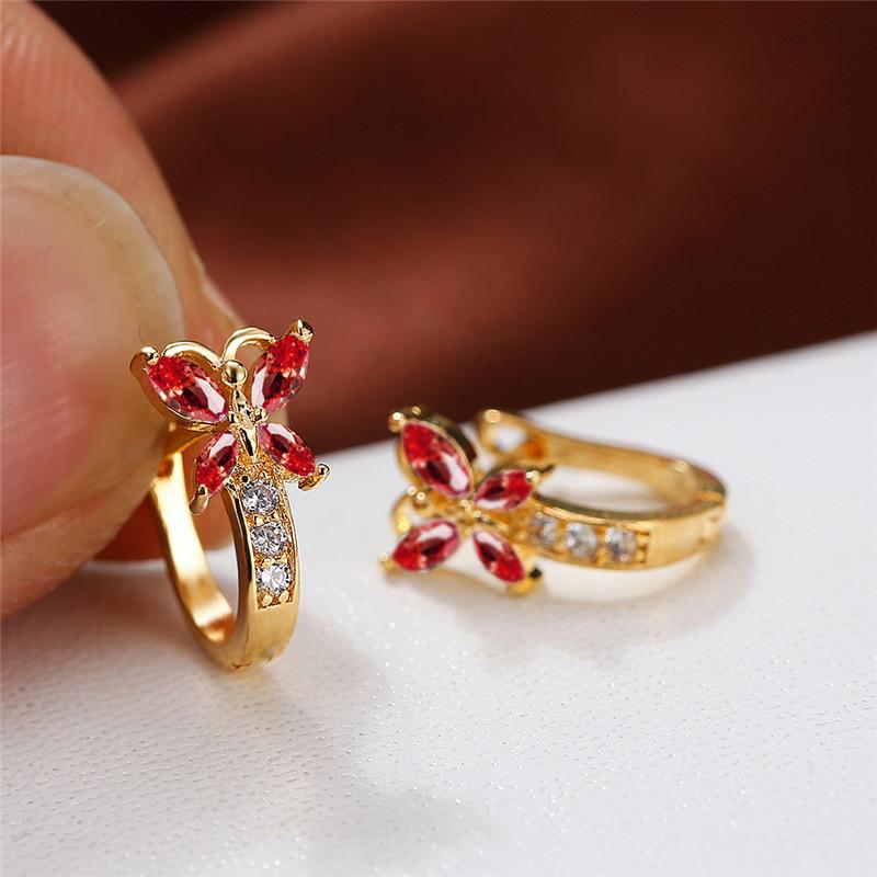 Crystal Female Multicolor Zircon Small Butterfly Clip Earrings Vintage Yellow Gold Color Wedding Boho Jewelry For Women