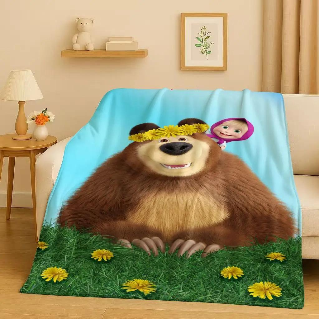 26 Stili Cartone Animato M-Masha e B-Orso Regalo di Natale Coperta in Flanella, Coperta Morbida Ultra Peluche per Casa Camera da Letto Letto Divano Copertura Bambini