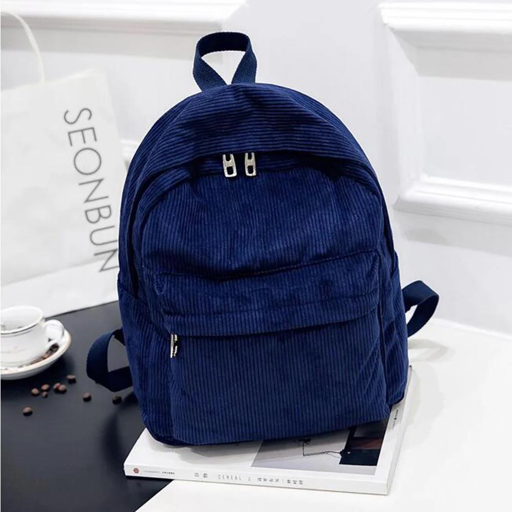 New Trend Backpack Fashion Women Corduroy Backpack College Solid Color Travel Shoulder Bags