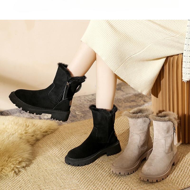 Fashion 2025 New Snow Boots Women Winter Warm Fashion Designer Platform Boots Non-slip Short Plush Flats Suede Shoes Mujer