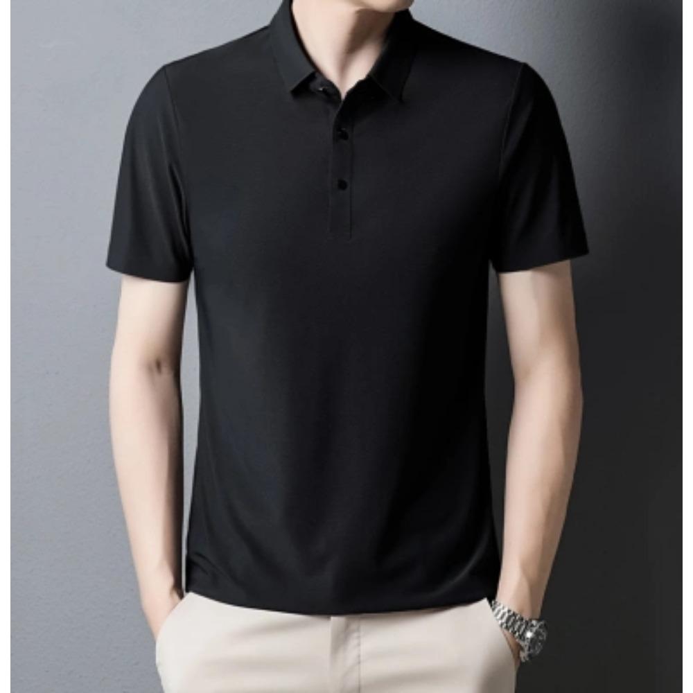 Ice Silk POLO Shirt Men's Lapel Loose Markless T-shirt High-end Business Casual Short-sleeved Top