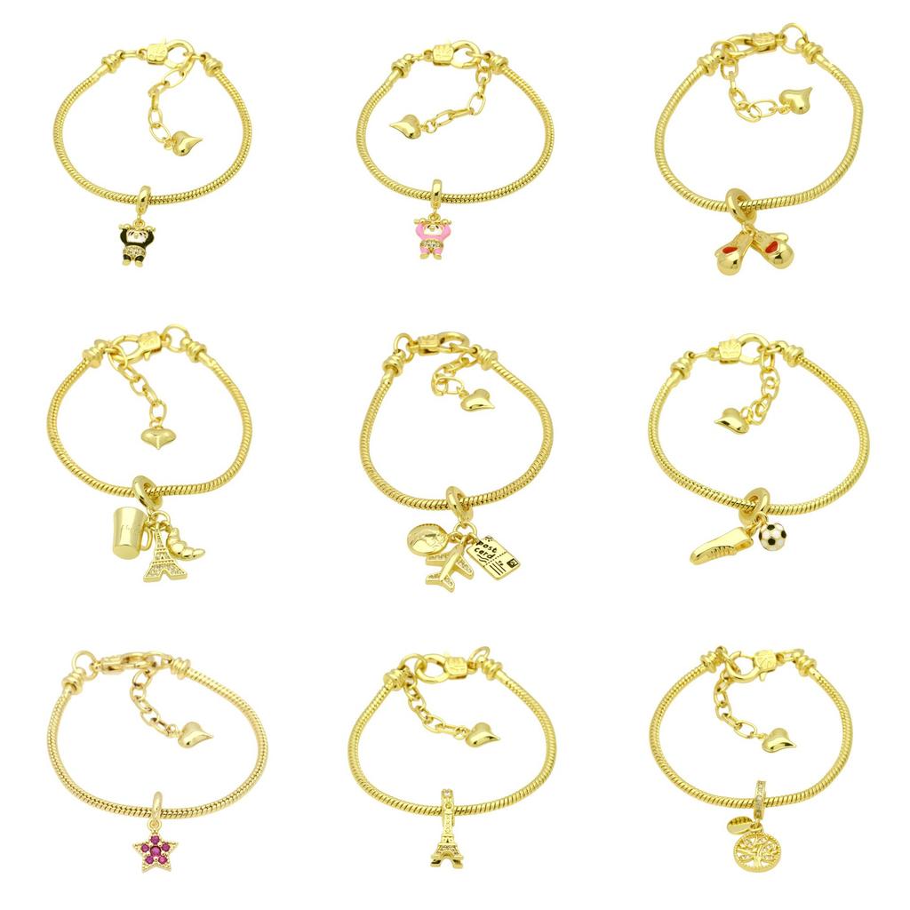 Panjiadora Round Snake Bracelet Love Peach Heart Extension Chain Copper Gold-Plated Jewelry