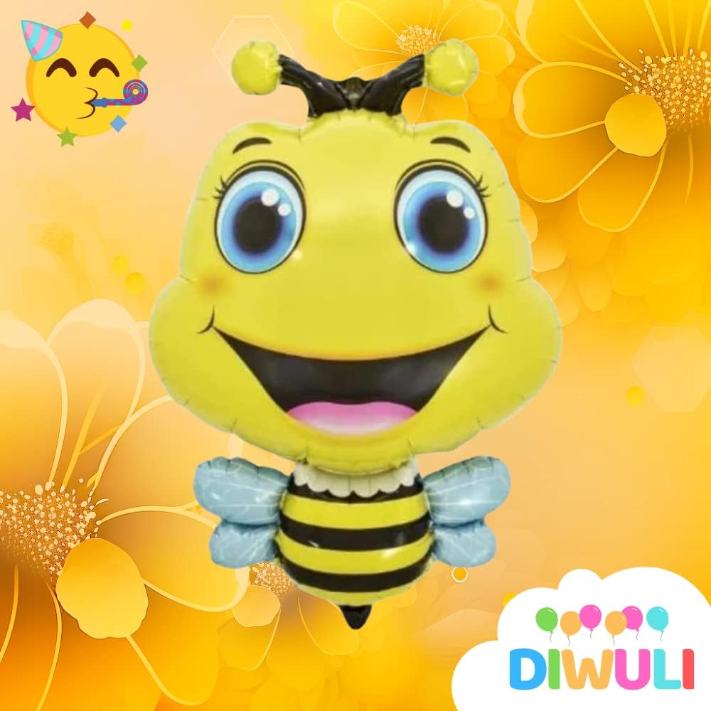 DIWULI Bee Balloon - Bumble Bee Balloon, Foil Animal Balloon, Yellow Balloon, Kids Birthday Boy Girl Helium Deco, Balloon for Birthday Party