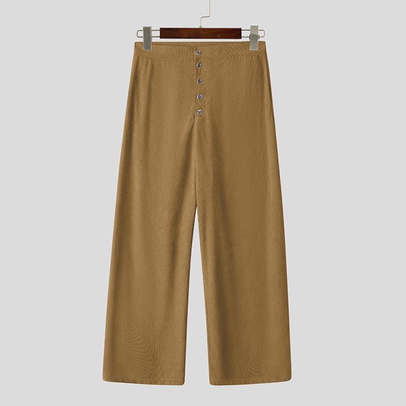 INCERUN Men Spring High Waist Buttons Solid Casual Long Chunky Pants Trousers 