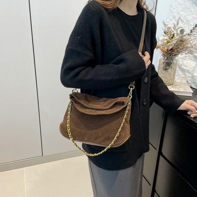 Niche Design Chain Retro Bag 2025 New Matte Imitation Moose Leather Messenger Bag Women's Shoulder Underarm Stray Bag