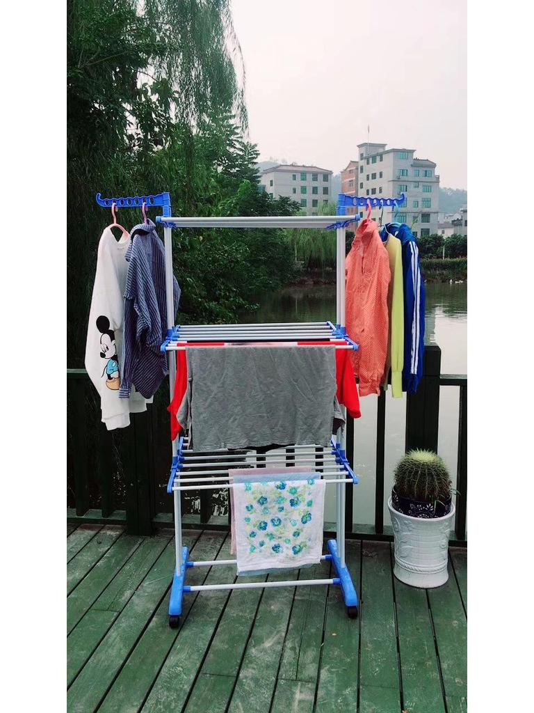 3-Tier Floor-Standing Folding Clothes & Towel Drying Rack with Multifunctional Storage