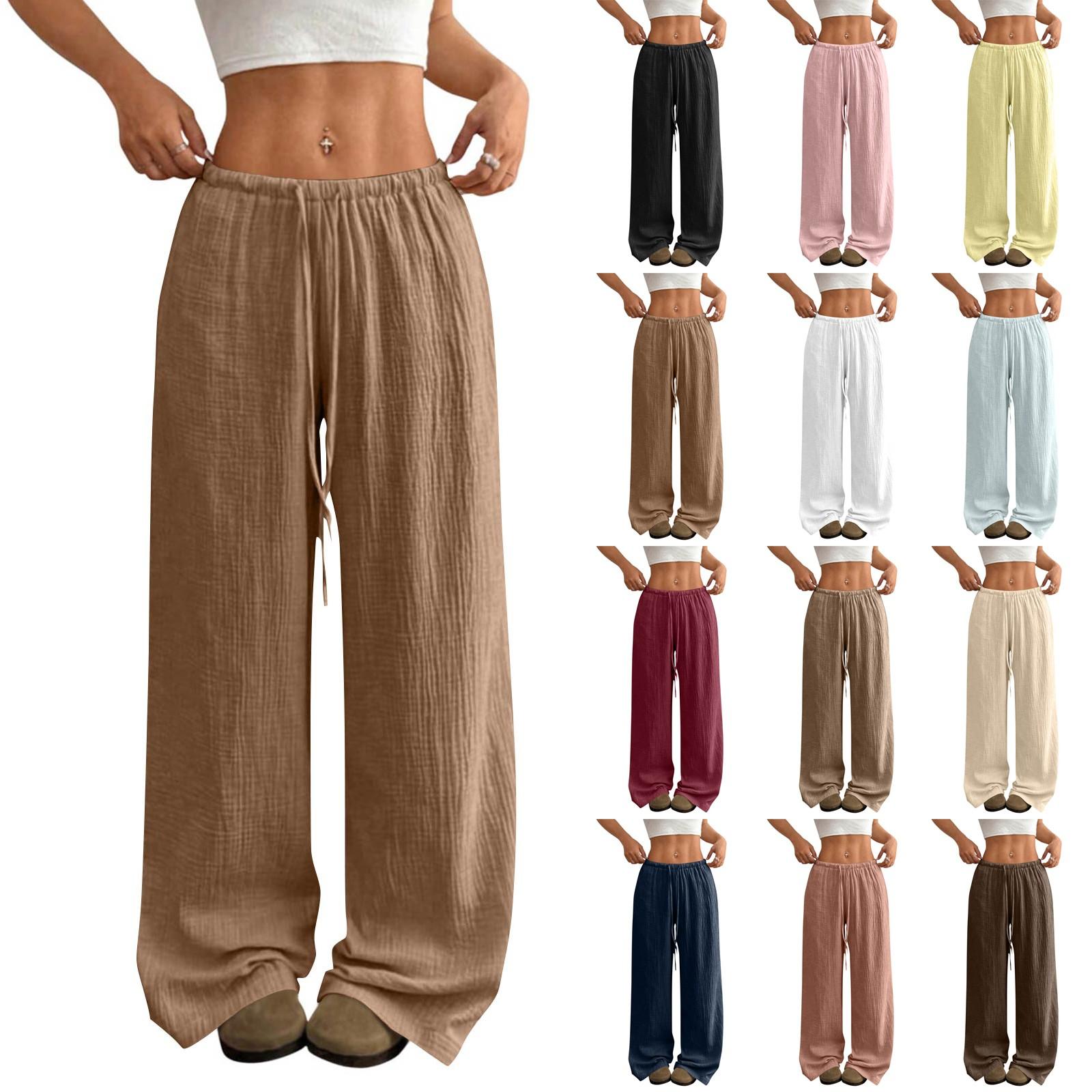 

Women s Pants Fashion Casual Pants Solid Color Drawstring Pants L бежевий