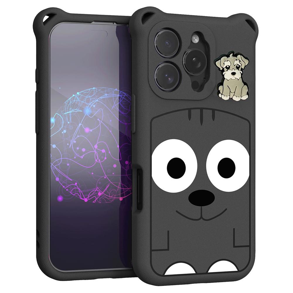 

For iPhone 16 Pro Max Case Cartoon Dog EVA Anti Drop Phone Cover with Camera Lens Cover Black