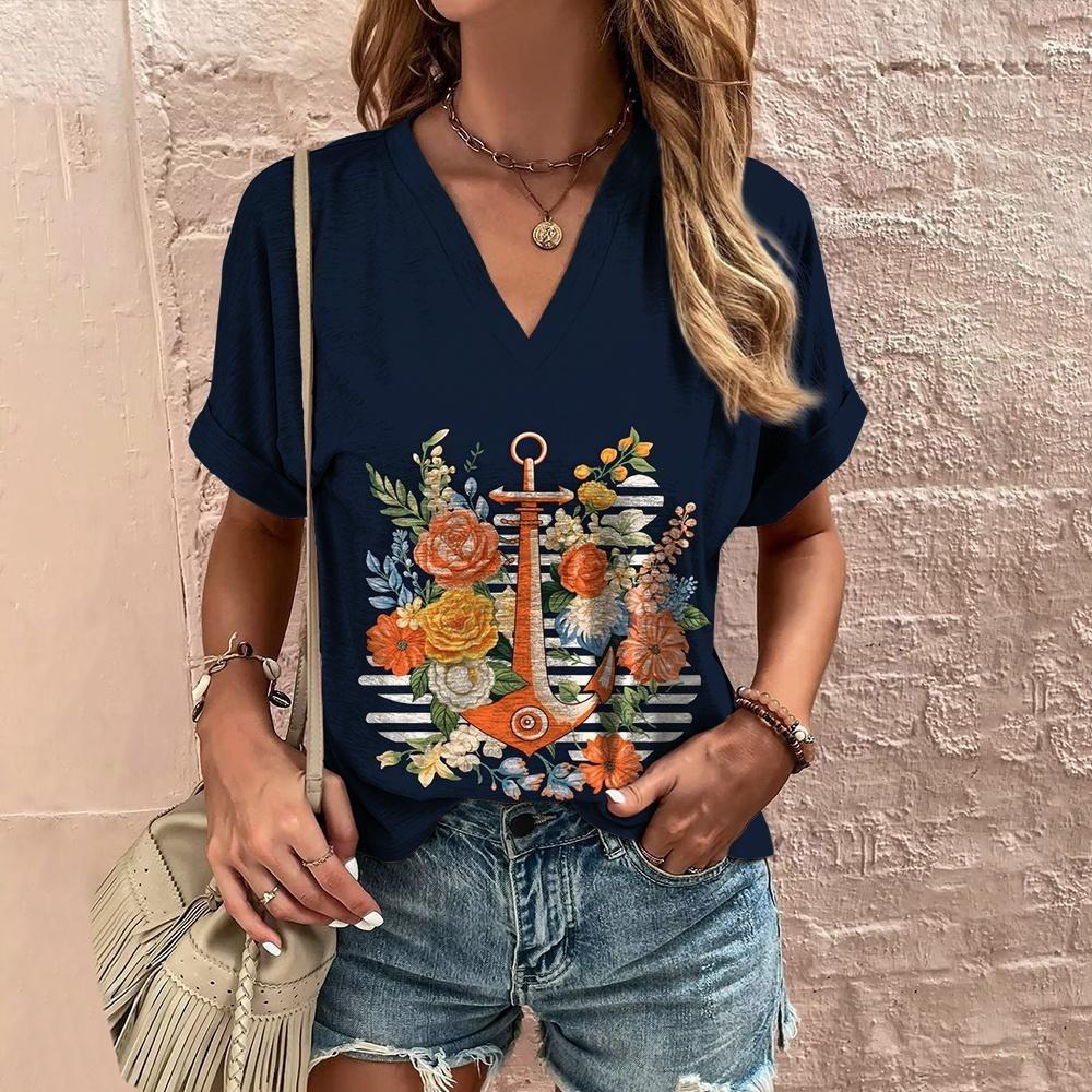 Dámské tričko Tričko Abstraktní malba Streetwear Dámské oblečení Výstřih do V Krátký rukáv Grafický potisk Top Ležérní košile a halenky