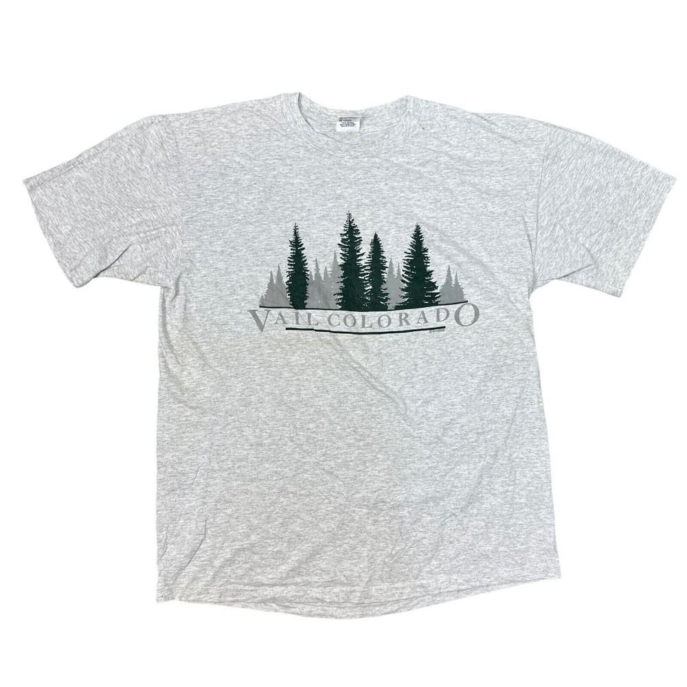 Vintage Single Stitch T-shirt Vail Colorado USA Graphic Print 90s Grey Mens