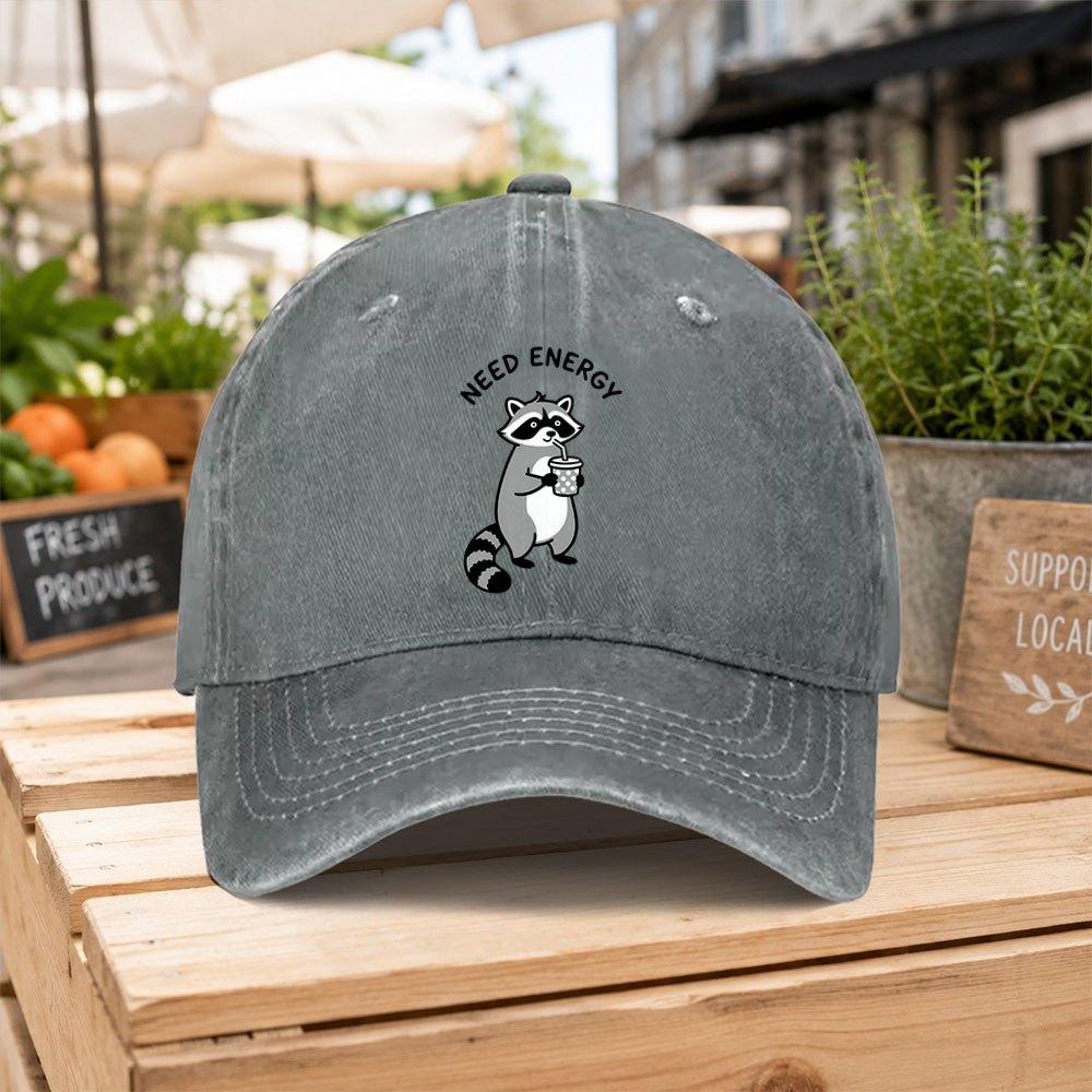Unisex Raccoon Baseball Cap Lightweight Duckbill Hat with Hook Loop Closure Washed Casual Cap for Unisex Women