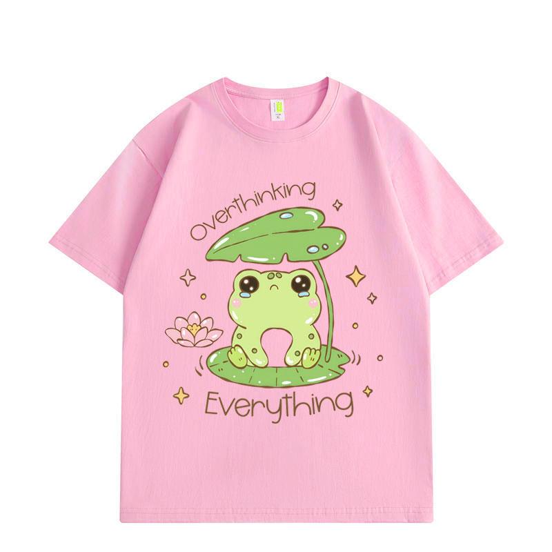 Overthinking Everything Frog Funny Meme T-shirt Fashion Kawaii Short Sleeve T-shirts Men Women Clothing Oversized T Shirt