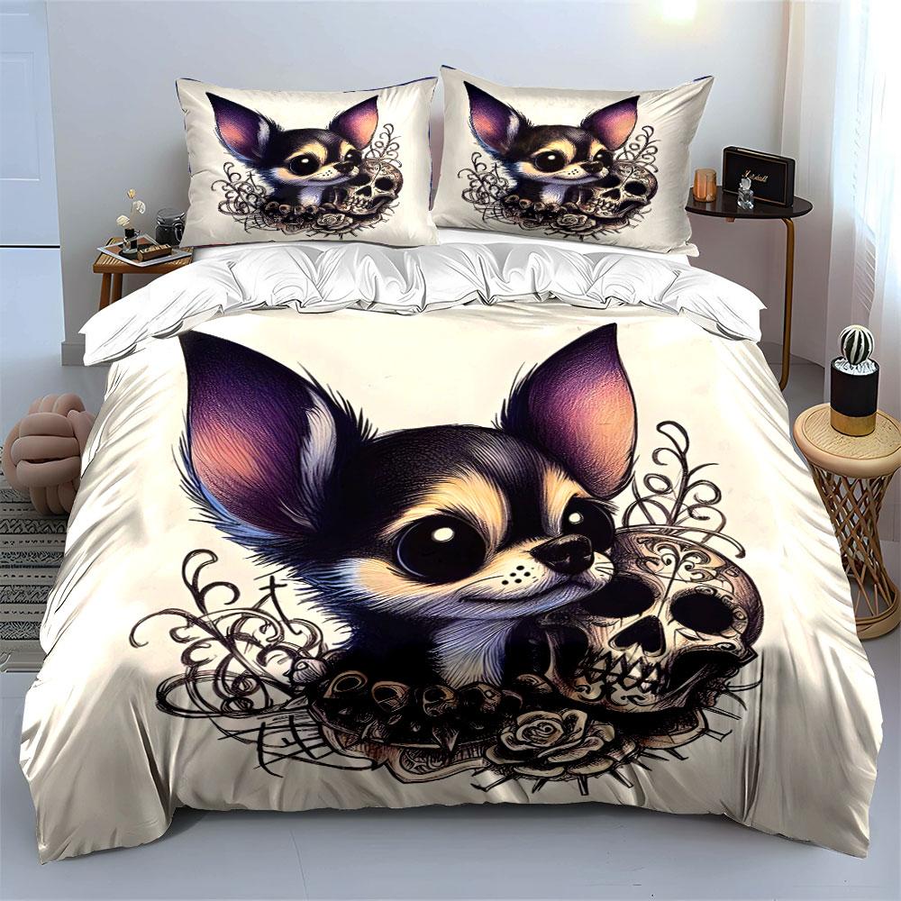 Whimsical Chihuahua Gothic Charm Bedding Sets Duvet Covers Pillowcases(1* Duvet Cover 2* Pillowcases Without Duvet Insert)