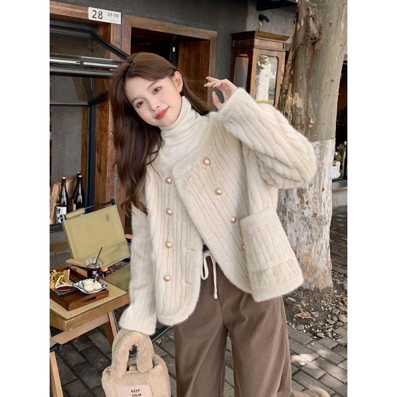 Autumn and winter new imitation mink coat women's cotton thickened double-breasted coat fur