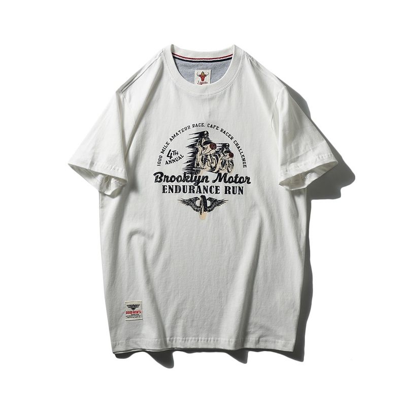 American Retro Niche Pure Cotton Trendy Brand Motorcycle Print Short-Sleeve T-Shirt for Men, Summer Export Men's Clothing, All-Cotton T-Shirt
