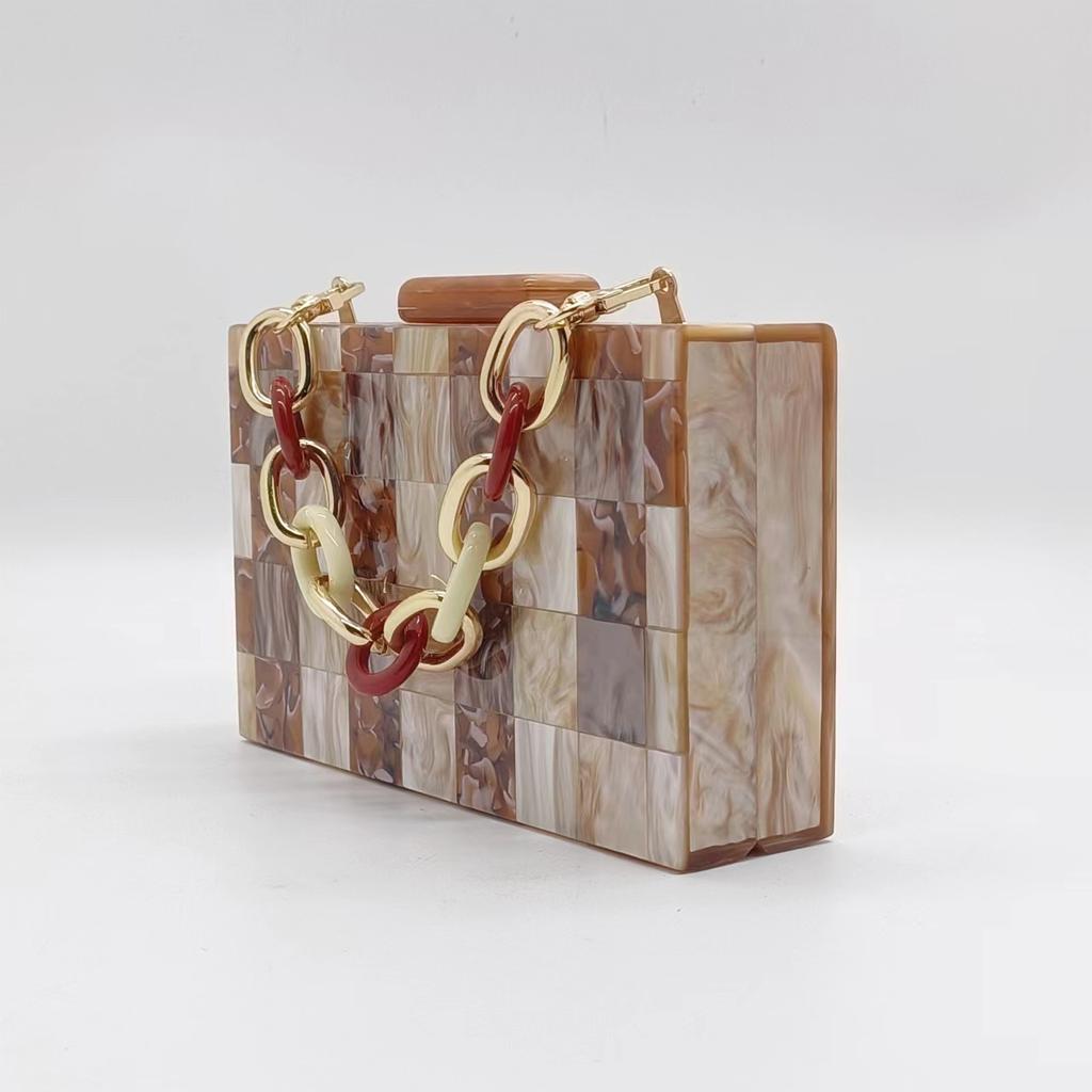 Plaid Pattern Multi-Color Patchwork Acrylic Dinner Bag Small Square Crossbody Shoulder Chain Women'S Bag