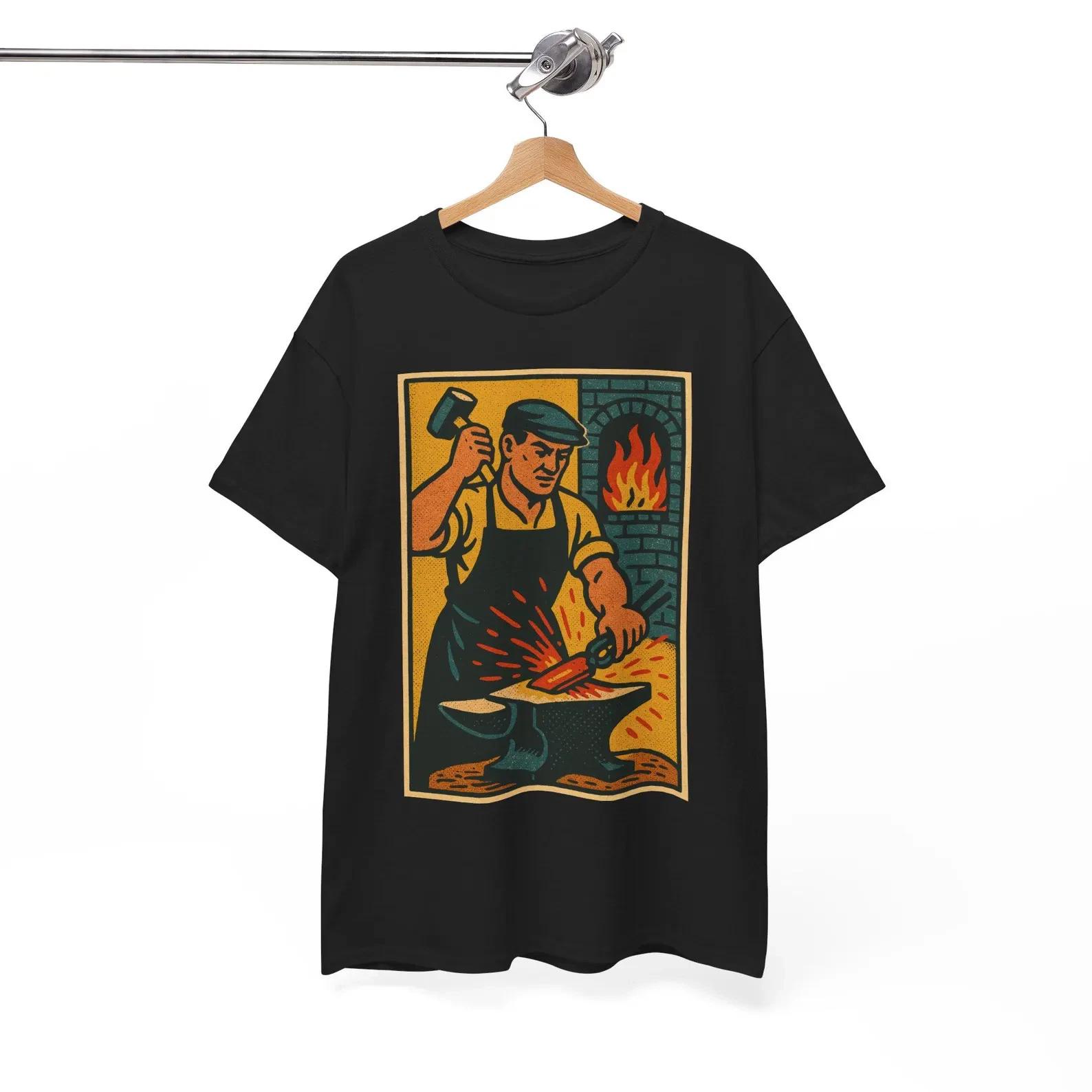 Blacksmith T-shirt: Retro Comic-style Forged Iron Block - Gift for Men S