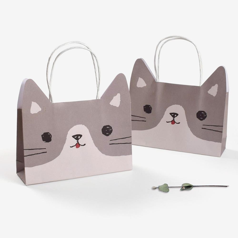 5pcs With Handles Packaging Bags Cute Animal Paper Candy Bags Portable Paper Gift Bag  Candy