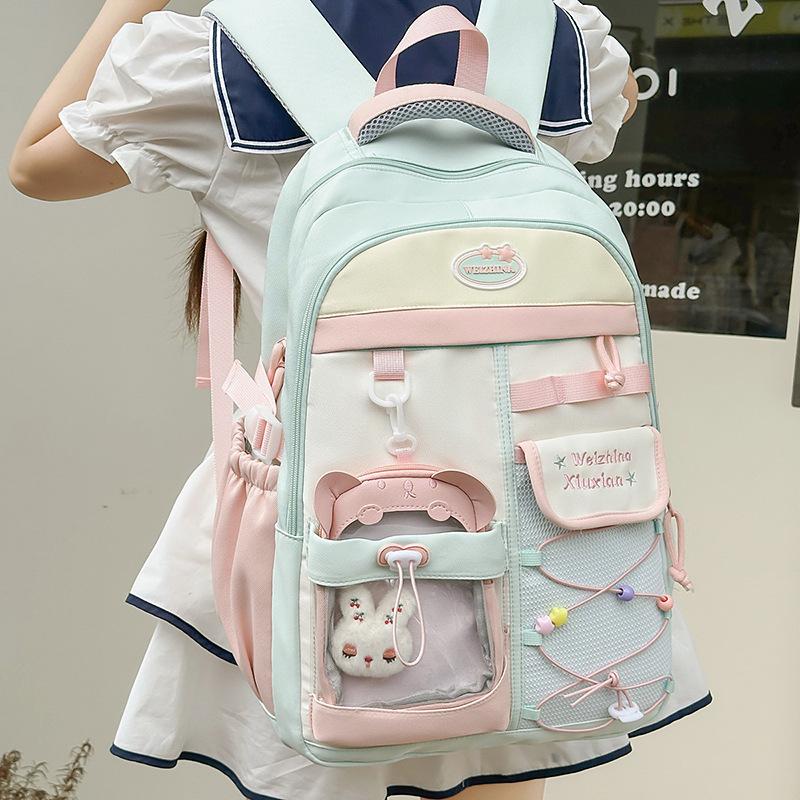 Japanese new high-value, fresh and sweet contrasting colors splicing junior high school students backpack women's lightweight backpack