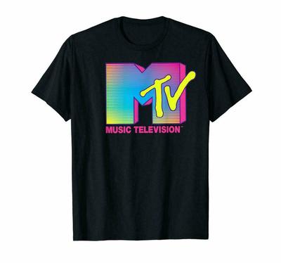 Mtv Logo Fluorescent Colors Graphic T-Shirt Funny Black Vintage