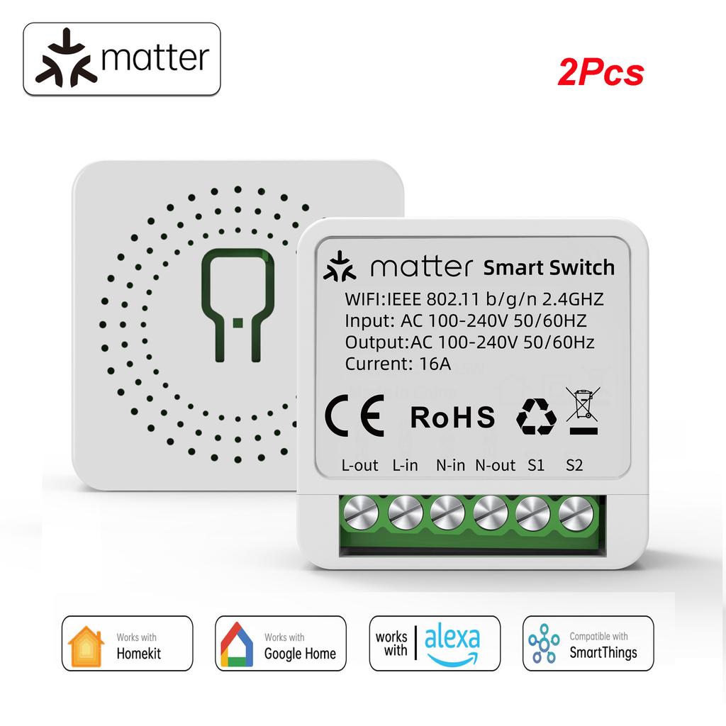Matter WiFi Smart Switch 16A Smart Home Light Switch Relay Module Voice Control Work with Alexa Google Homekit Smartthings Tuya