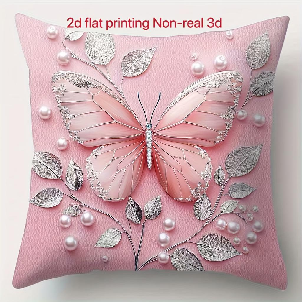 Flache Kissenbezüge Schmetterlinge Rosen Blätter Perlen Heimdeko Außenbereich Wohnbereich Sofa Elegant Vintage Floral Kissenbezug