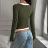 Women's Sexy Fashion Fake Two-Piece Solid Color Button Suspender Long Sleeve T-Shirt