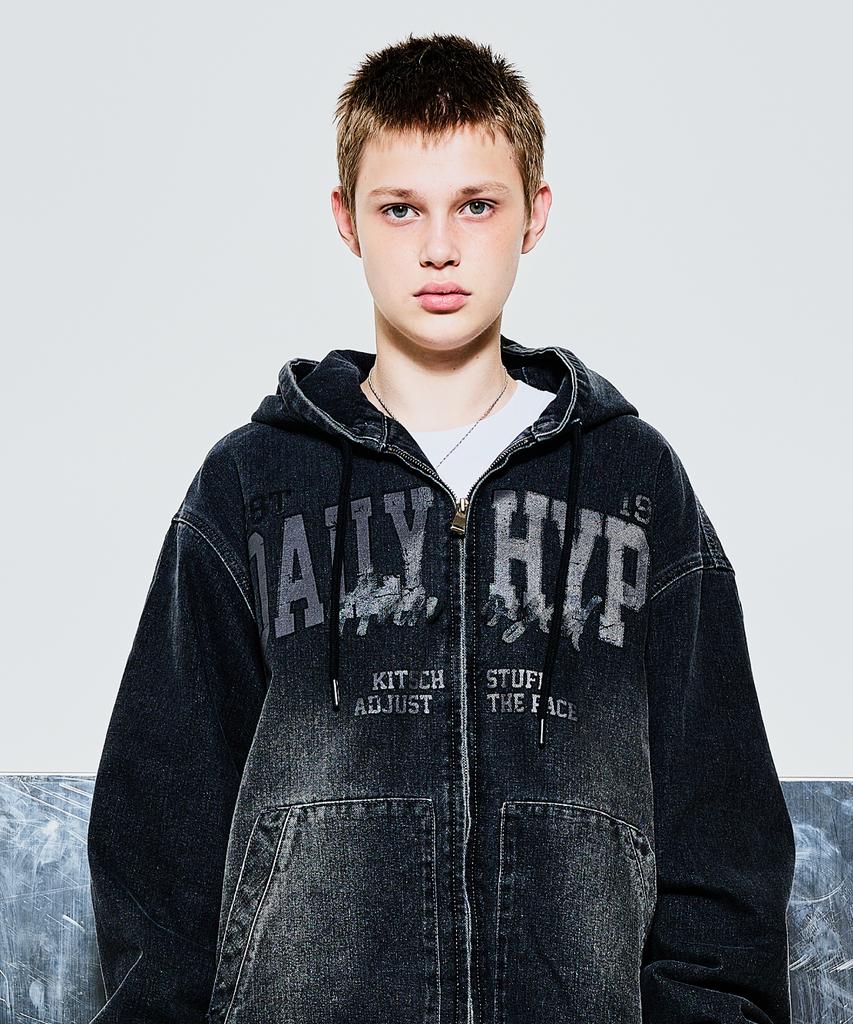 Annoyed Daily Denim Padded Hoodie Zip-Up Lq1Ju024_Black