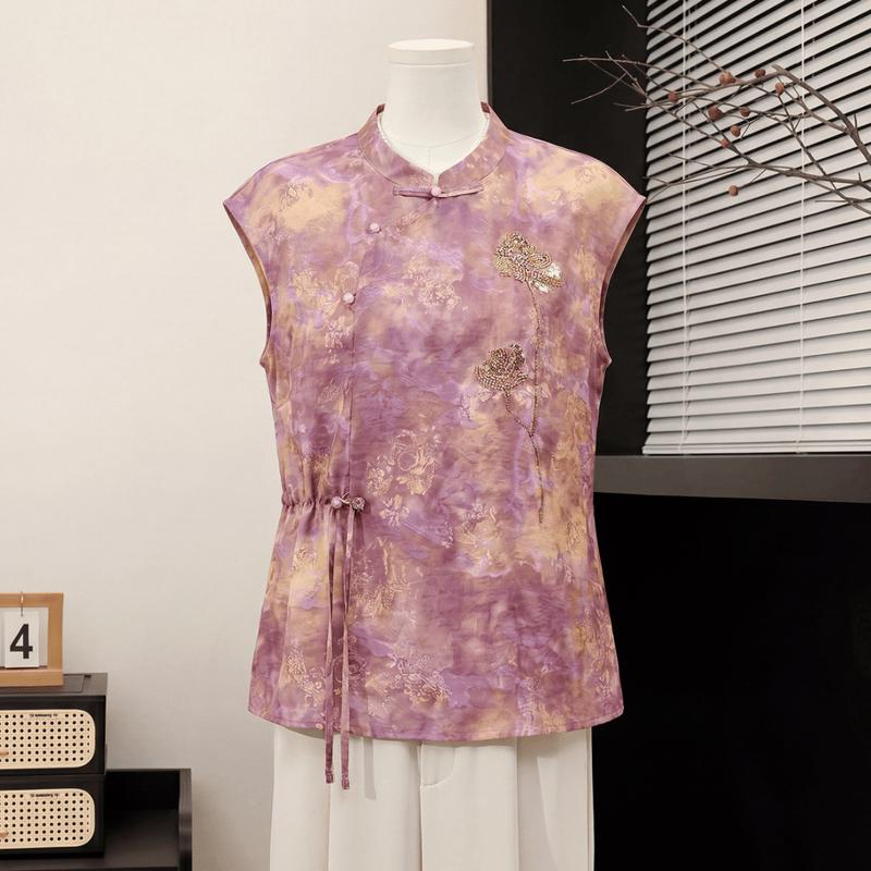 Yuzhaolin New Chinese Style Embroidered Stand Collar Summer Top 4XL