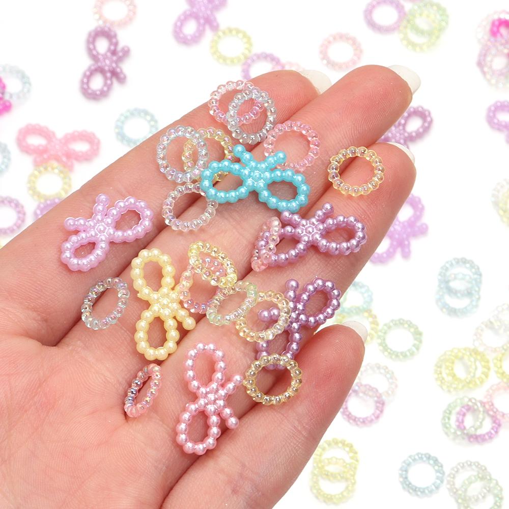 100-200Pcs Candy Color Acrylic Beads Charm Round Bow Mixed Color Small Pearl Beads DIY Crafts Nail Art Hairpins Jewelry Ornament