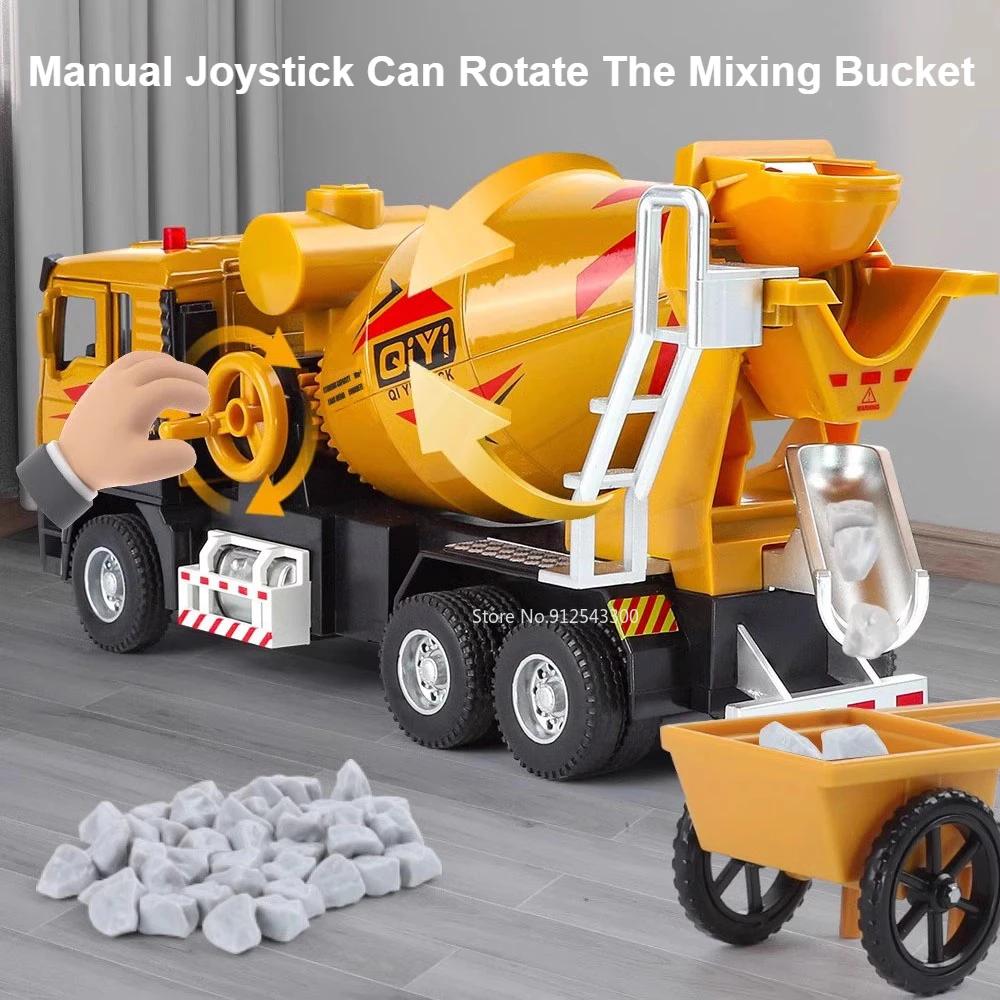 1:40 Scale Electric Cement Mixer Truck Model Toy Sound Light Pull Back Automatic Discharge Engineering Vehicle for Boys Gifts