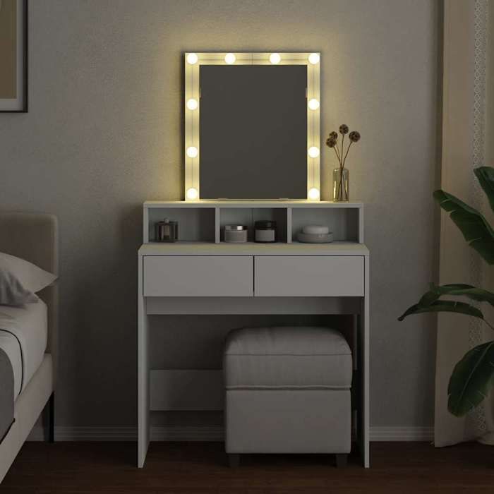 VidaXL Coiffeuse avec LED blanc 80x41x144,5 cm, table de maquillage, coiffeuse de chambre à coucher, coiffeuse avec miroir, 848178