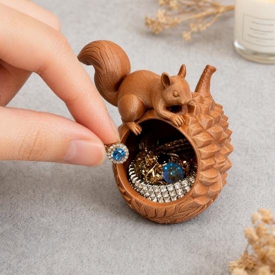 Unique Animal Shape Organizer 3D Printed Squirrel Pinecone Jewelry Tray, Large Storage for Capacity Box Rings Necklaces Small Accessories, Forest