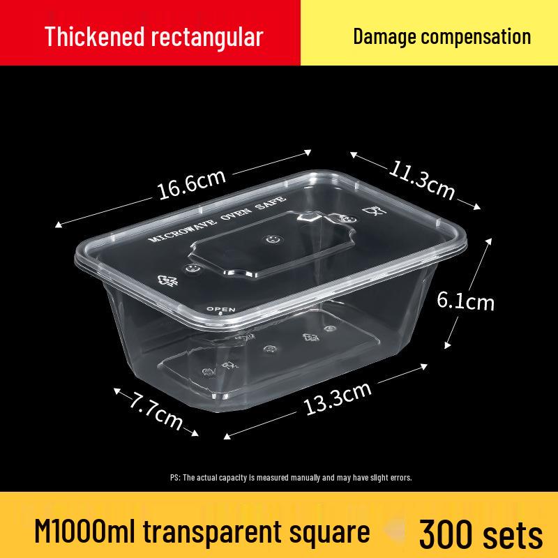 Rectangular 750/1000ml Disposable Transparent Plastic Takeout Meal Box
