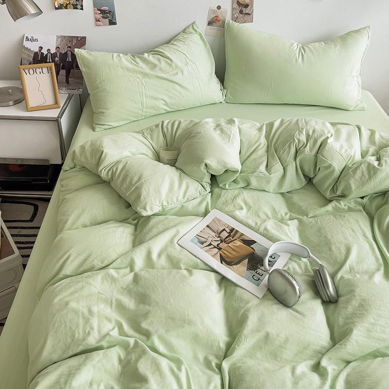 Super Soft Bed 4Pcs Set, Pure Washed Cotton Quilt Cover, Bed Sheet Full Quilt Cover, Bed Hat Student Three 4-Piece Set