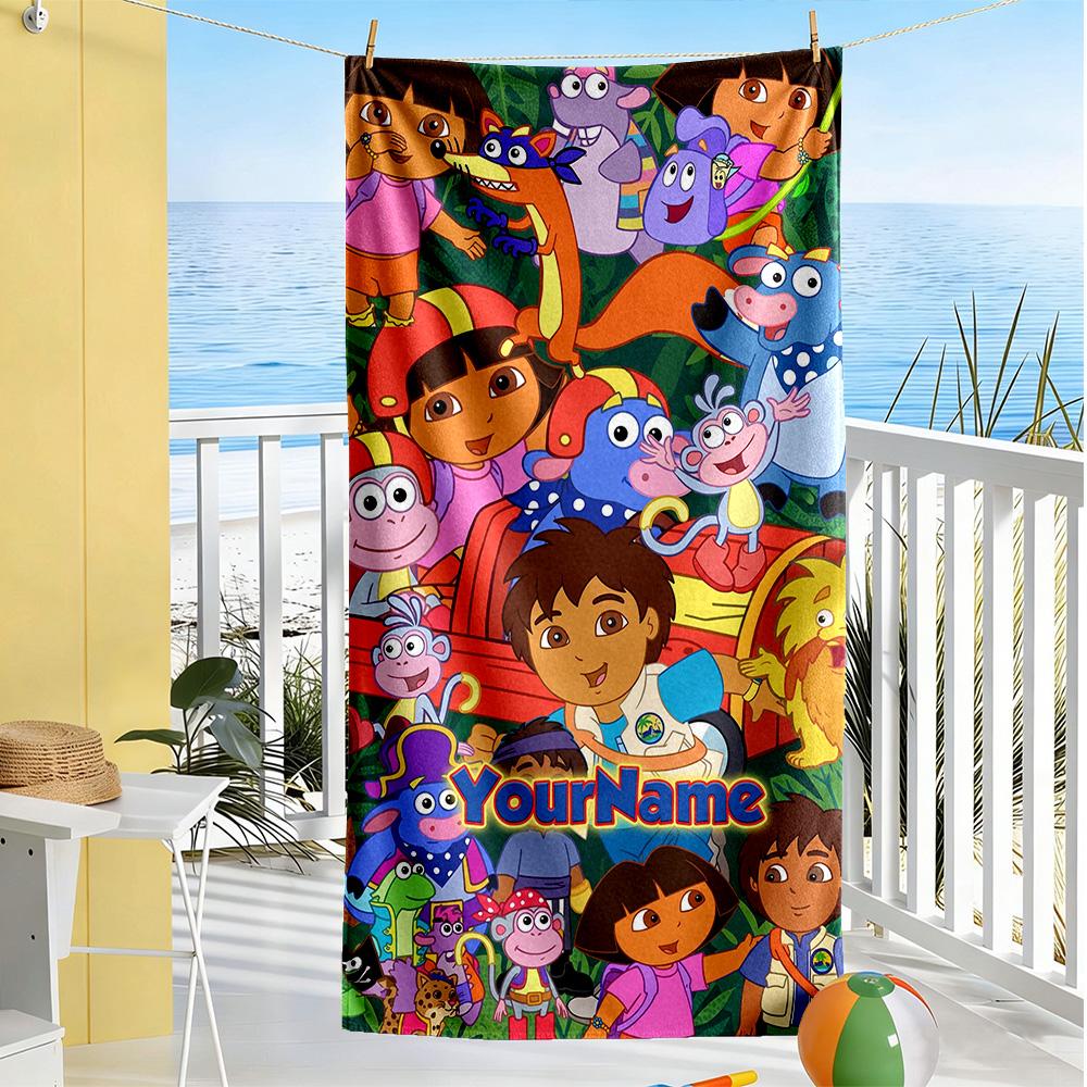 Dora Explorer Personalized Text Beach Towel Super Soft & Absorbent Ideal for Travel Outdoor Swim Pool Yoga Surf Camping Hiking Gym Gift Holiday
