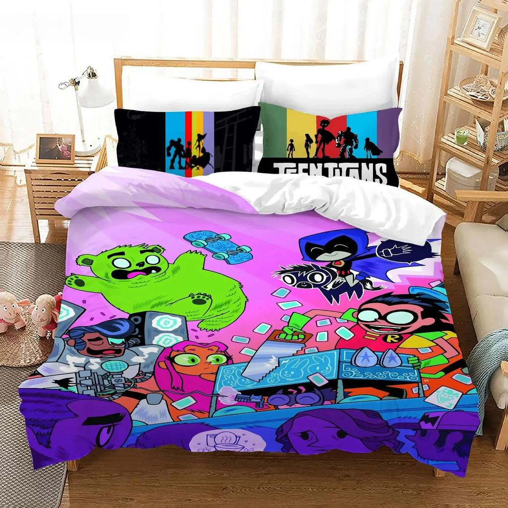 3D Teen Titans Go Cartoon Bedding Set Single Twin Double Queen King Cal King Size Bed Linen Set