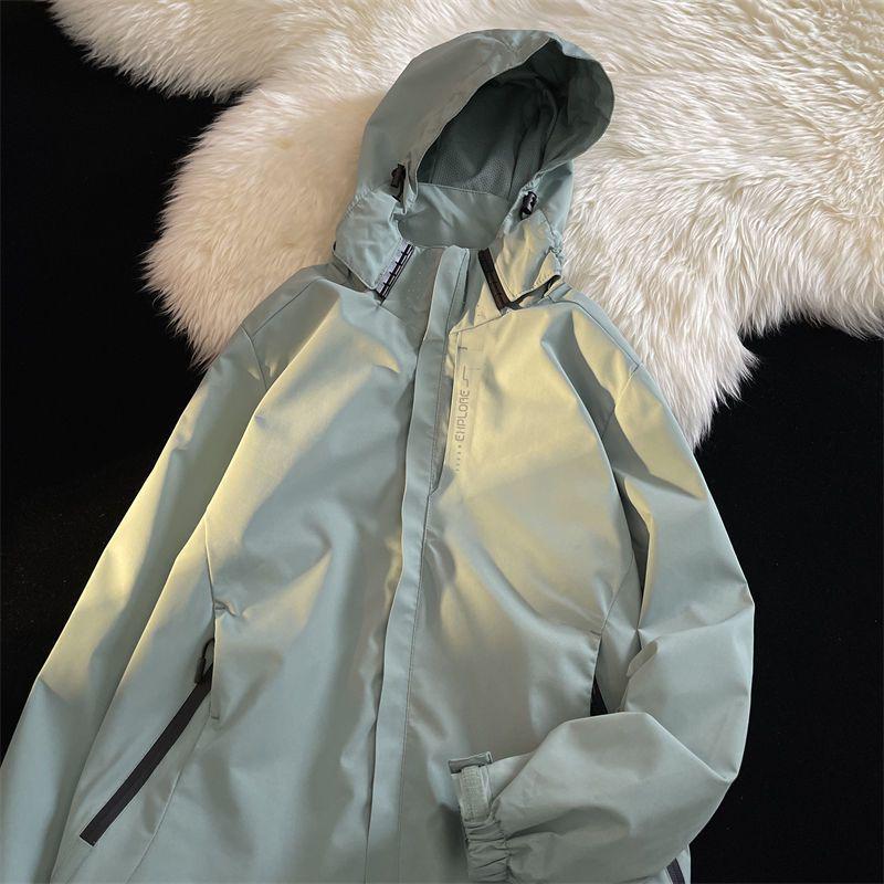 Vintage Windbreaker im amerikanischen Stil: Herren Japanische Cityboy Workwear Jacke mit Stehkragen und Kapuze