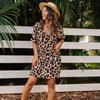Novedad en primavera y verano en Europa, América, vestido corto informal de manga corta con estampado de leopardo, holgado y cómodo