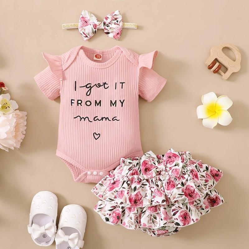 Nuovo Outfit Estivo Stile Fatina Abbigliamento per Bambini Tuta con Pantaloncini Set Abbigliamento Estivo Floreale Dolce Piccola Principessa