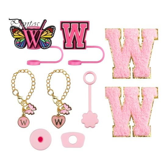 

9 шт. портативный набор для пробок для соломинок с буквами и бабочками, аксессуары для чашек объемом 30 унций и 40 унций, многоразовые силиконовые крышки для соломинок с рисунком, цепочка с подвесками W