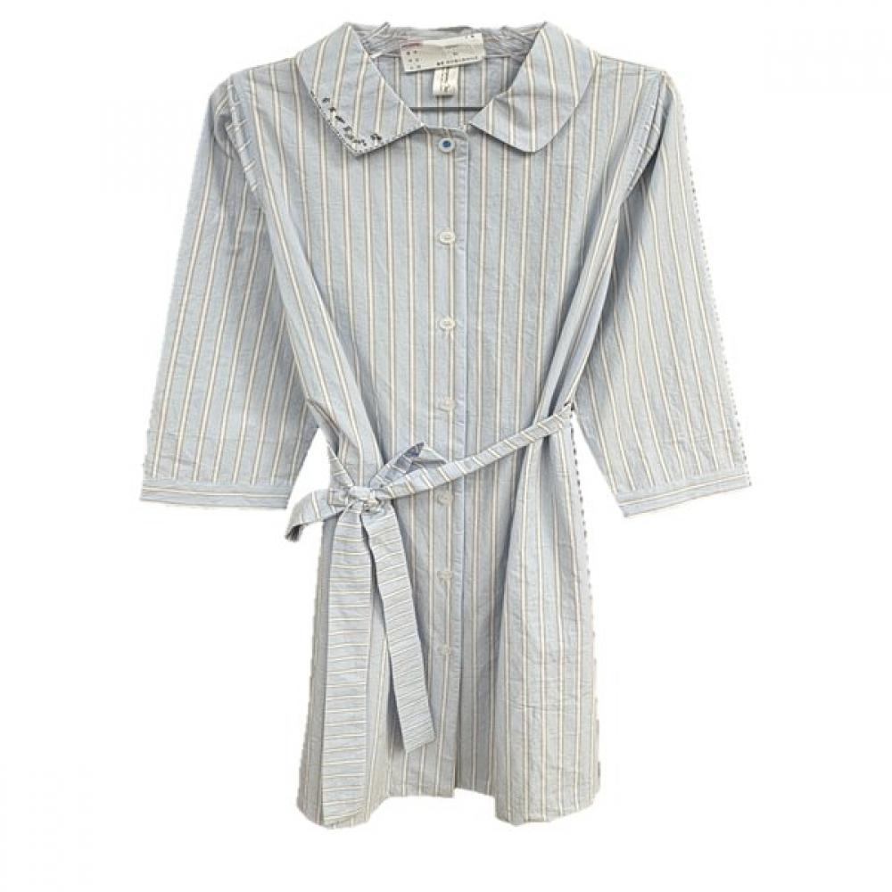 Venus Blue Stripe Dress Cotton Linen Lgna211 Blue/85