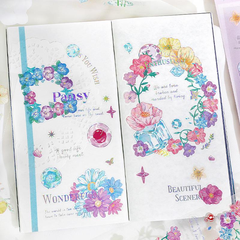 Xin's Glazed Dream Sticker Set: 3D Hot Stamping, Die-Cut Journal Material, 4 Designs