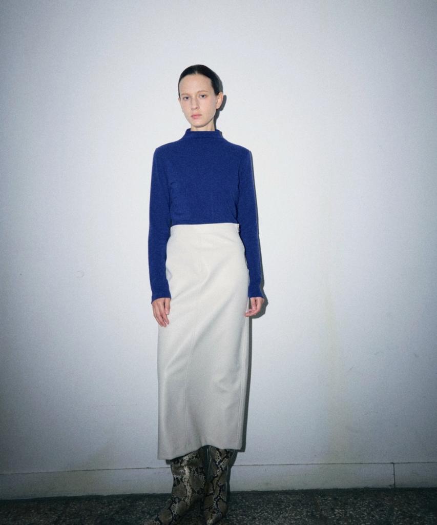Owaiwai Leather Long Cutout Skirt_Cream